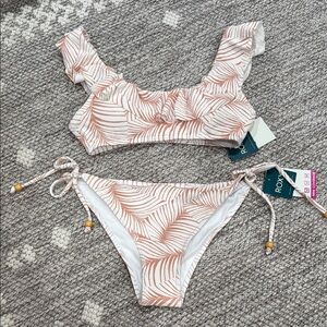 Roxy Pink and White Leaf Print Bikini